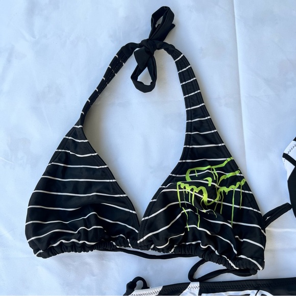 Fox Y2K Monochrome Striped Bikini with Logo - Picture 3 of 12